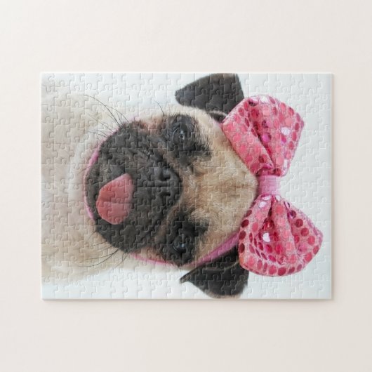 Pug met roze romp legpuzzel (Horizontaal)