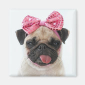 Pug met roze romp magneet (Voorkant)
