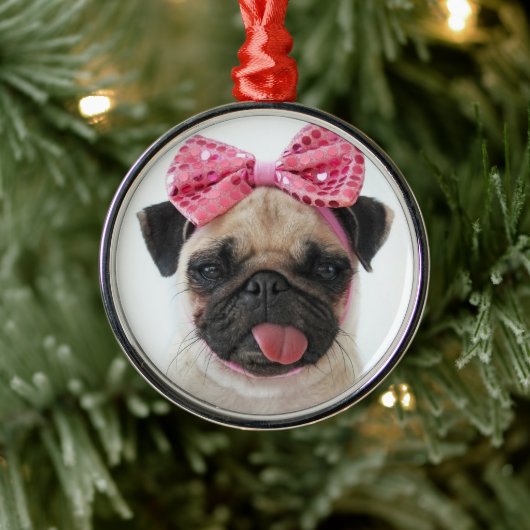 Pug met roze romp metalen ornament (Boom)