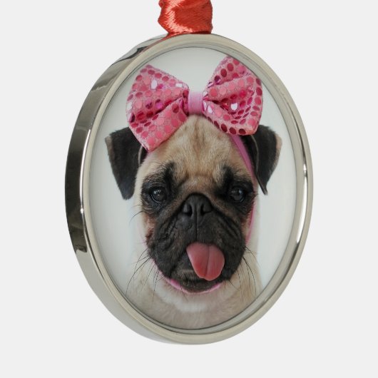 Pug met roze romp metalen ornament (Rechts)