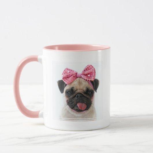 Pug met roze romp mok (Links)