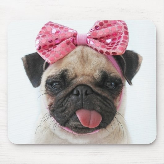 Pug met roze romp muismat (Voorkant)