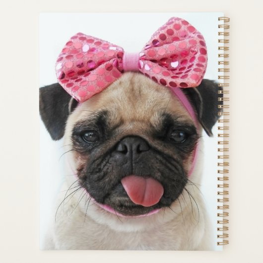 Pug met roze romp planner (Achterkant)