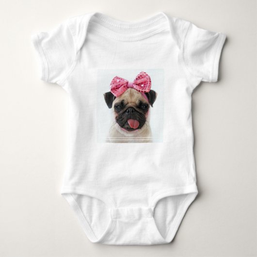 Pug met roze romp romper (Voorkant)