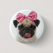 Pug met roze romp ronde button 3,2 cm (Voorkant)