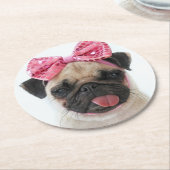 Pug met roze romp ronde kartonnen onderzetter (Gebogen)