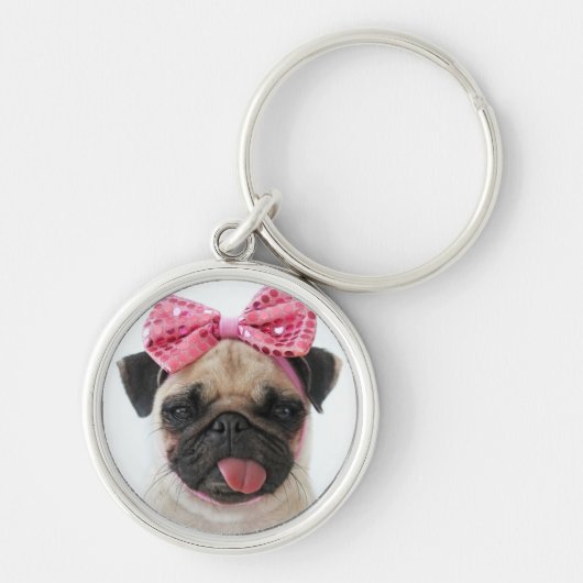 Pug met roze romp sleutelhanger (Voorkant)