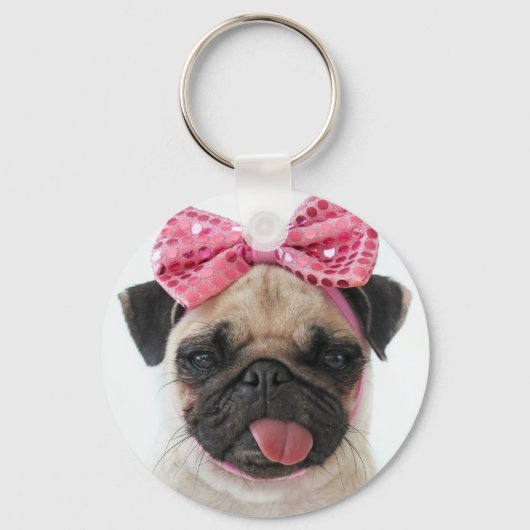 Pug met roze romp sleutelhanger (Voorkant)