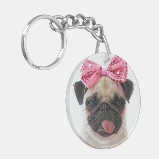Pug met roze romp sleutelhanger (Voorkant Links)