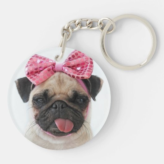 Pug met roze romp sleutelhanger (Achterkant)