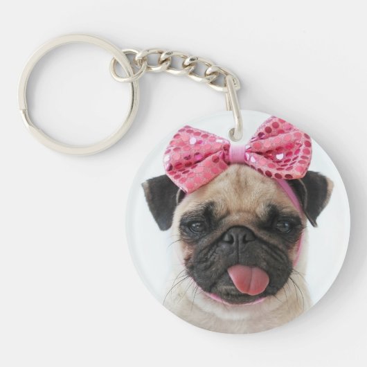 Pug met roze romp sleutelhanger (Voorkant)