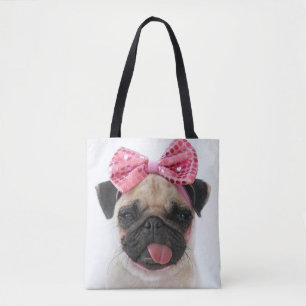 Pug met roze romp tote bag