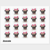 Pug met roze romp vierkante sticker (Vel)