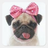 Pug met roze romp vierkante sticker (Voorkant)