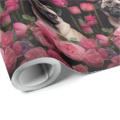 Pug met Roze Rozen Bloemen Bloemen Cadeaupapier (Rol Hoek)
