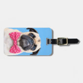 Pug met roze strik bagagelabel (Voorkant horizontaal)