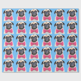 Pug met roze strik cadeaupapier