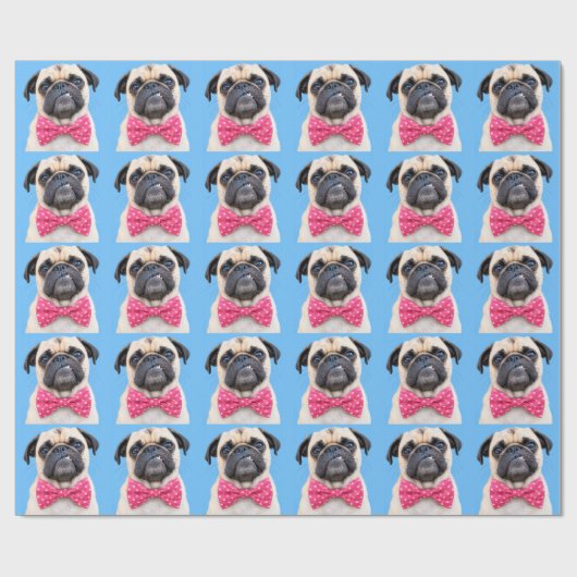 Pug met roze strik cadeaupapier (Vlak)