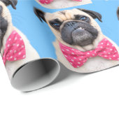 Pug met roze strik cadeaupapier (Rol Hoek)