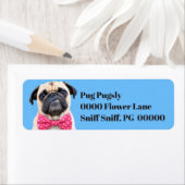 Pug met roze strik etiket (Insitu)