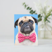 Pug met roze strik feestdagenkaart (Staand voorkant)