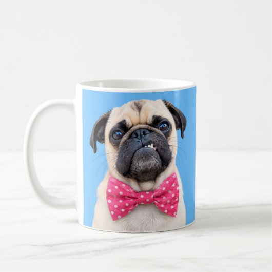Pug met roze strik koffiemok (Links)