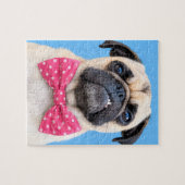 Pug met roze strik legpuzzel (Horizontaal)