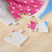 Pug met roze strik legpuzzel (Zijkant)