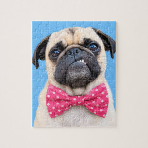 Pug met roze strik legpuzzel
