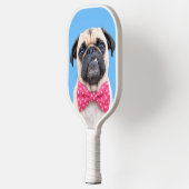 Pug met roze strik pickleball paddle (Links)