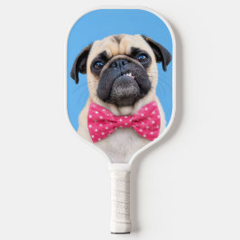 Pug met roze strik pickleball paddle