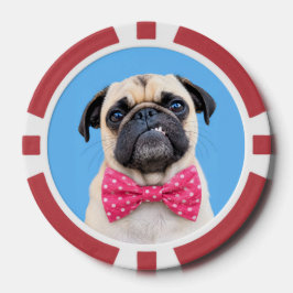 Pug met roze strik poker chips