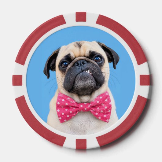 Pug met roze strik poker chips (Voorkant)