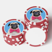Pug met roze strik poker chips (Opstapeling)