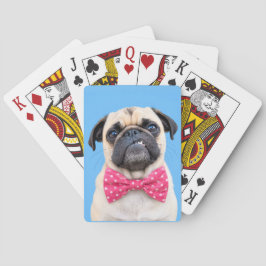 Pug met roze strik pokerkaarten