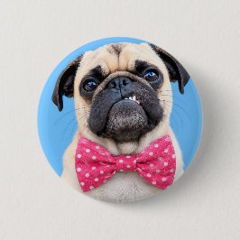 Pug met roze strik ronde button 5,7 cm
