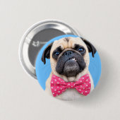 Pug met roze strik ronde button 5,7 cm (Voorkant /achterkant)