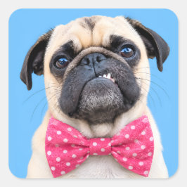 Pug met roze strik vierkante sticker