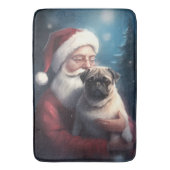 Pug met Sinterklaas Feestelijke Kerstmis Badmat (Voorkant Verticaal)