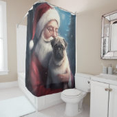 Pug met Sinterklaas Feestelijke Kerstmis Douchegordijn (In situ)
