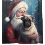 Pug met Sinterklaas Feestelijke Kerstmis Douchegordijn (Voorkant)
