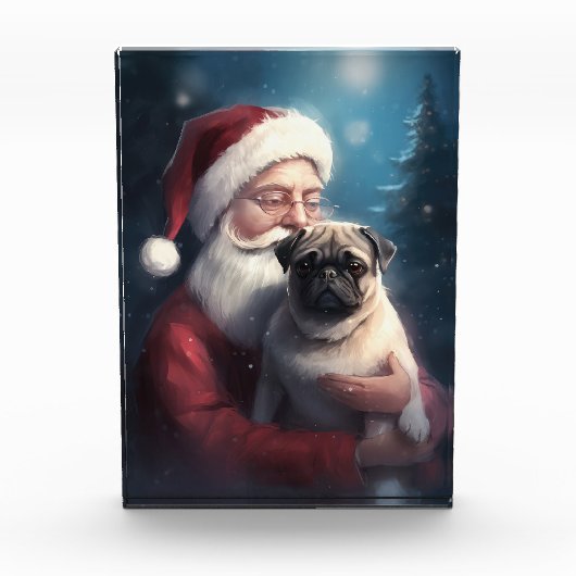 Pug met Sinterklaas Feestelijke Kerstmis Fotoblokken (Voorkant)
