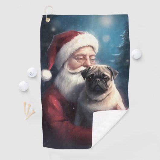Pug met Sinterklaas Feestelijke Kerstmis Golfhanddoek (Insitu)