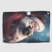 Pug met Sinterklaas Feestelijke Kerstmis Golfhanddoek (Horizontaal)