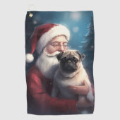 Pug met Sinterklaas Feestelijke Kerstmis Golfhanddoek (Voorkant)