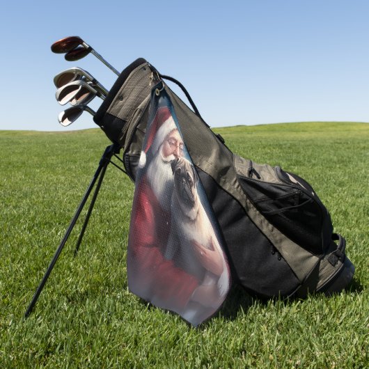 Pug met Sinterklaas Feestelijke Kerstmis Golfhanddoek (Groen)