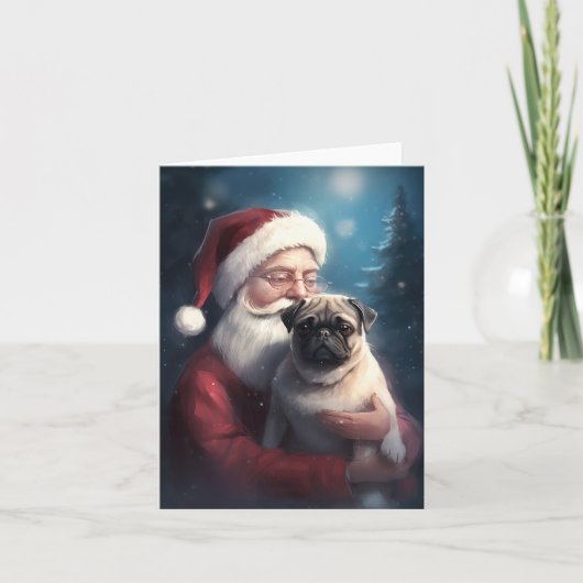Pug met Sinterklaas Feestelijke Kerstmis Kaart (Voorkant)
