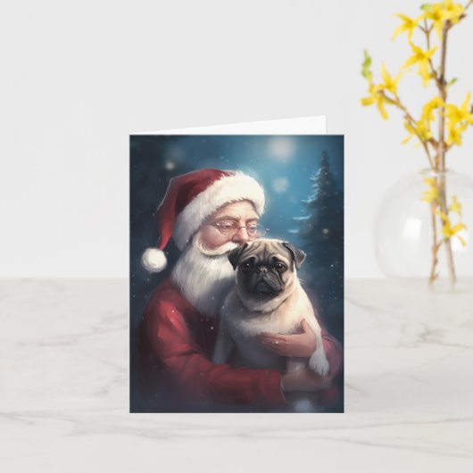 Pug met Sinterklaas Feestelijke Kerstmis Kaart (Gele Bloem)