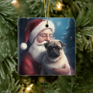 Pug met Sinterklaas Feestelijke Kerstmis Keramisch Ornament