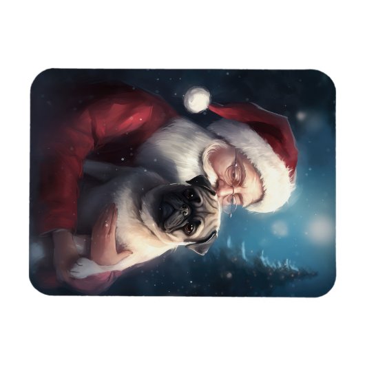 Pug met Sinterklaas Feestelijke Kerstmis Magneet (Horizontaal)